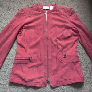 Liz Claiborne Coral Pink Raspberry Genuine Suede Moto Jacket Blazer coat